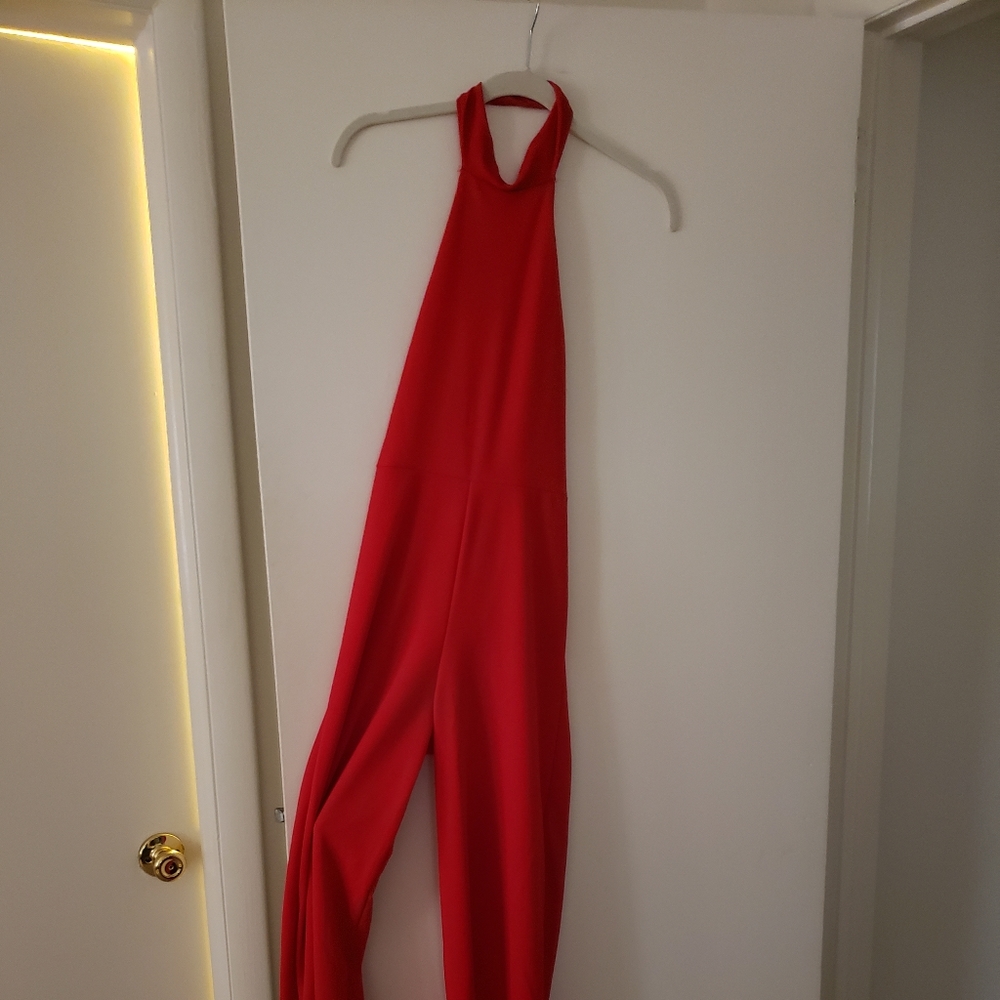 Boohoo Red High Neck Wide legged Jumpsuit